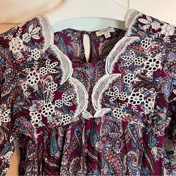 Umgee Peasant Floral Lace‎ Cottagecore Size Medium Tunic with Eyelet - Picture 3 of 8